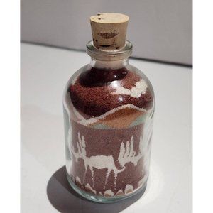 Vintage SouthWest Navajo Indian Design Miniature Sand Art Bottle Folk Art Elk De
